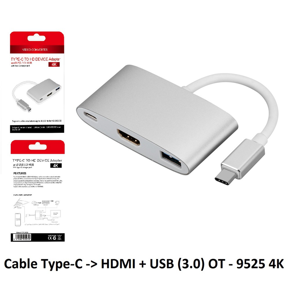 Cáp chuyển đổi từ Type C sang màn hình HDMI 4Kx2K + USB 3.0 OT 9525