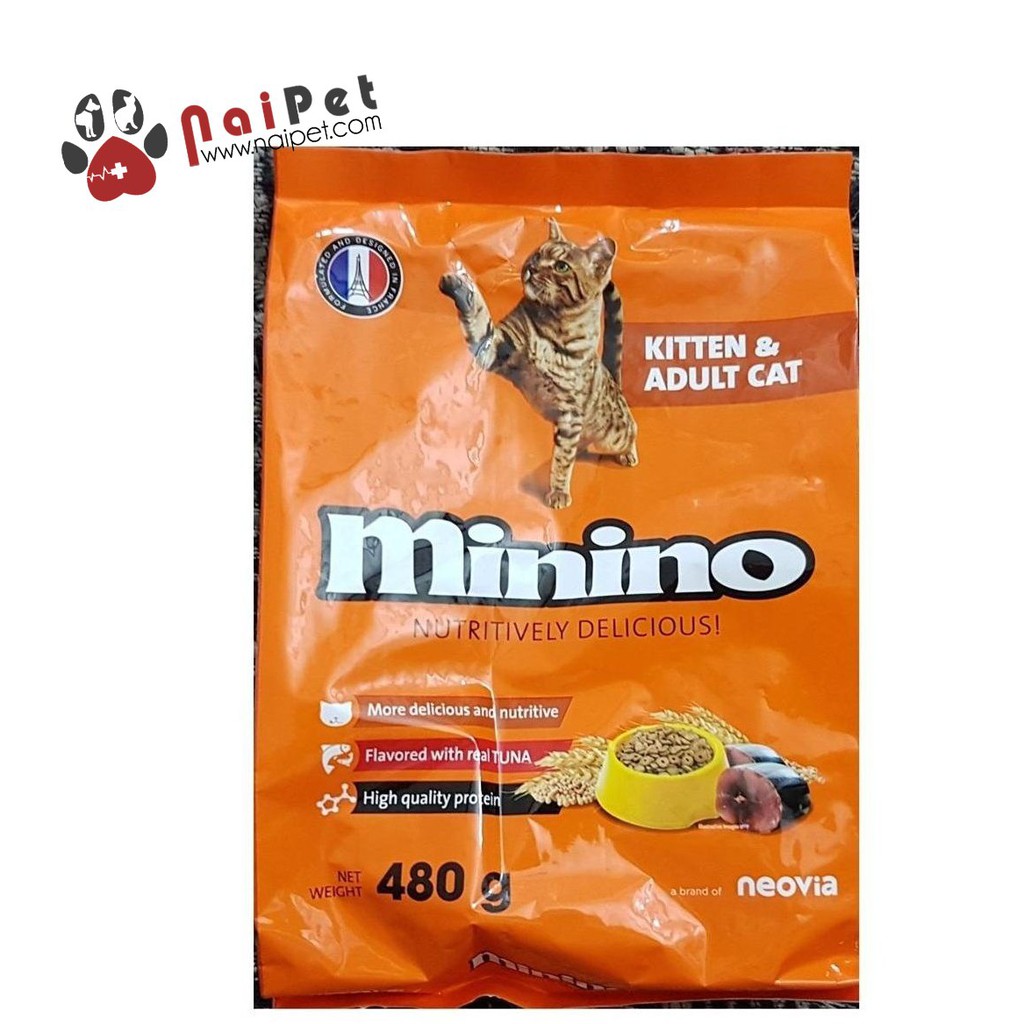 Hạt Khô Cho Mèo Con Và Mèo Lớn Vị Cá Ngừ Minino Gói 480g