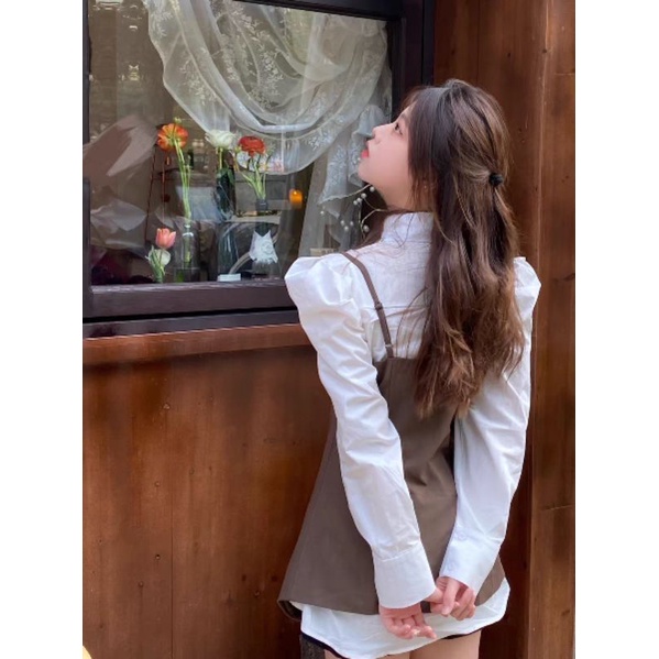 ĐẦM VEST 2 DÂY VỚI ÁO SƠ MI TRẮNG TAY DÀI BIGSIZE