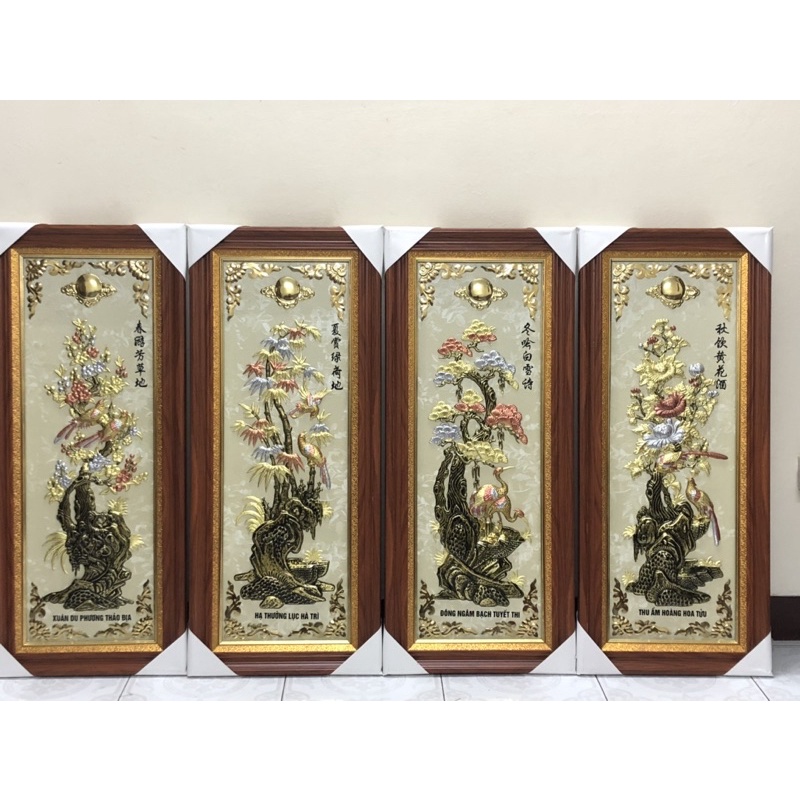 Tranh tứ quý bằng đồng ,tranh bốn mùa tranh Xuân hạ thu đông tùng cúc trúc mai.