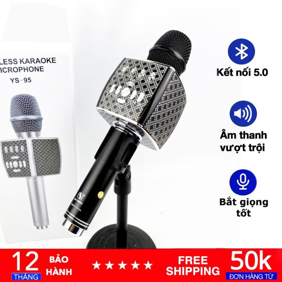 Mic karaoke YS95 cao cấp - Micro Bluetooth YS-95 tích hợp loa bass không dây