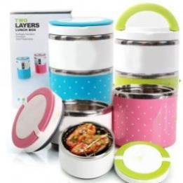 Cặp Lồng Cơm Giữ Nhiệt 3 Tầng Lunch Box 1230ml Có Quai Xách (Mẫu Ngâu Nhiên)