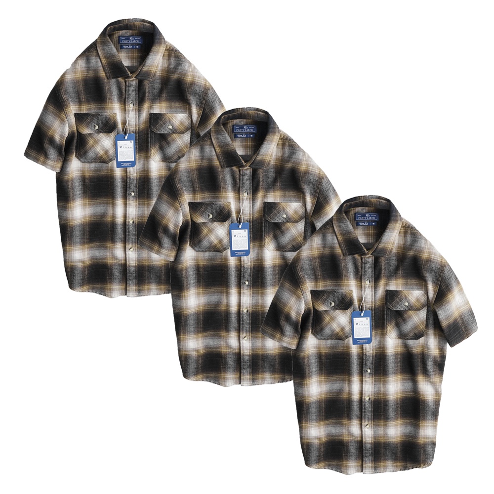Áo sơ mi Dusty Tailor ngắn tay vàng đen thiết kế 2 túi, vải flannel chính hãng, form slimfit mặc thoải mái