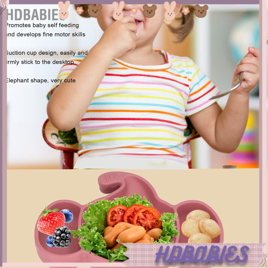HDbabies Đĩa Hút Cho Bé Tự Ăn Hình Con Voi Dễ Thương Silicone An Toàn Không Mùi Chia Trên 6 Tháng Tại Nhà