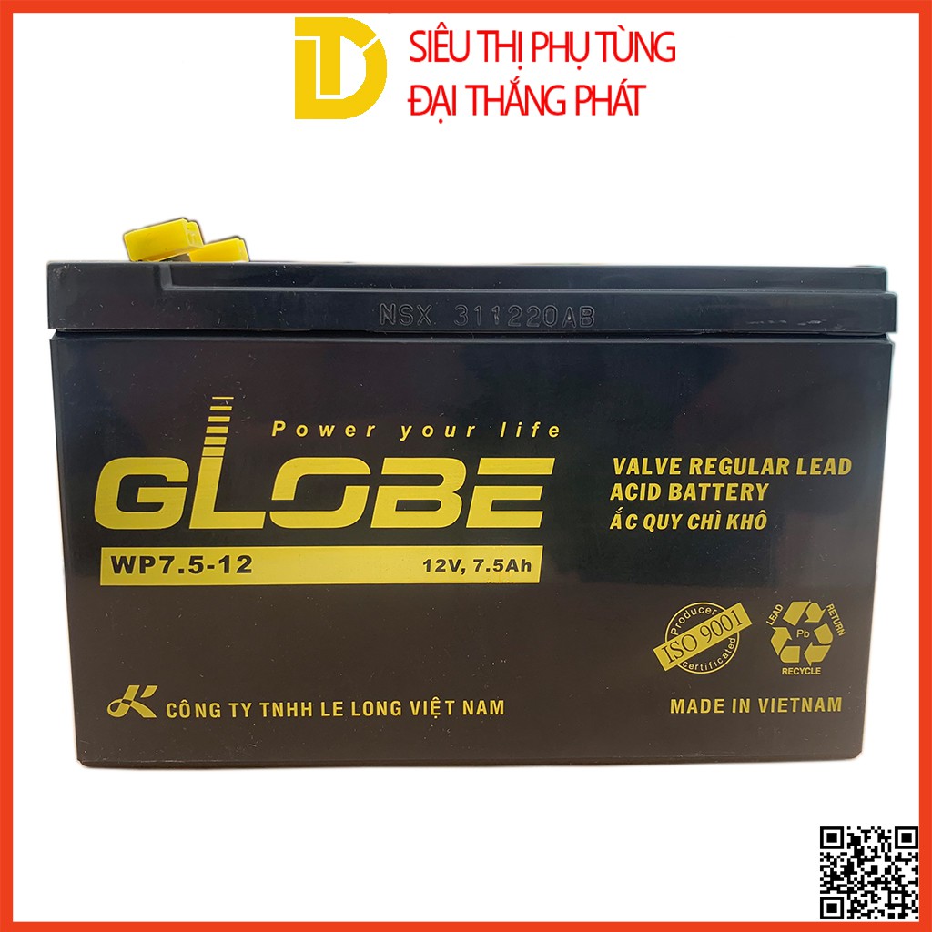 Bình ắc quy khô GLOBE WP7.5-12 12V-7.5AH dành cho bộ lưu điện UPS