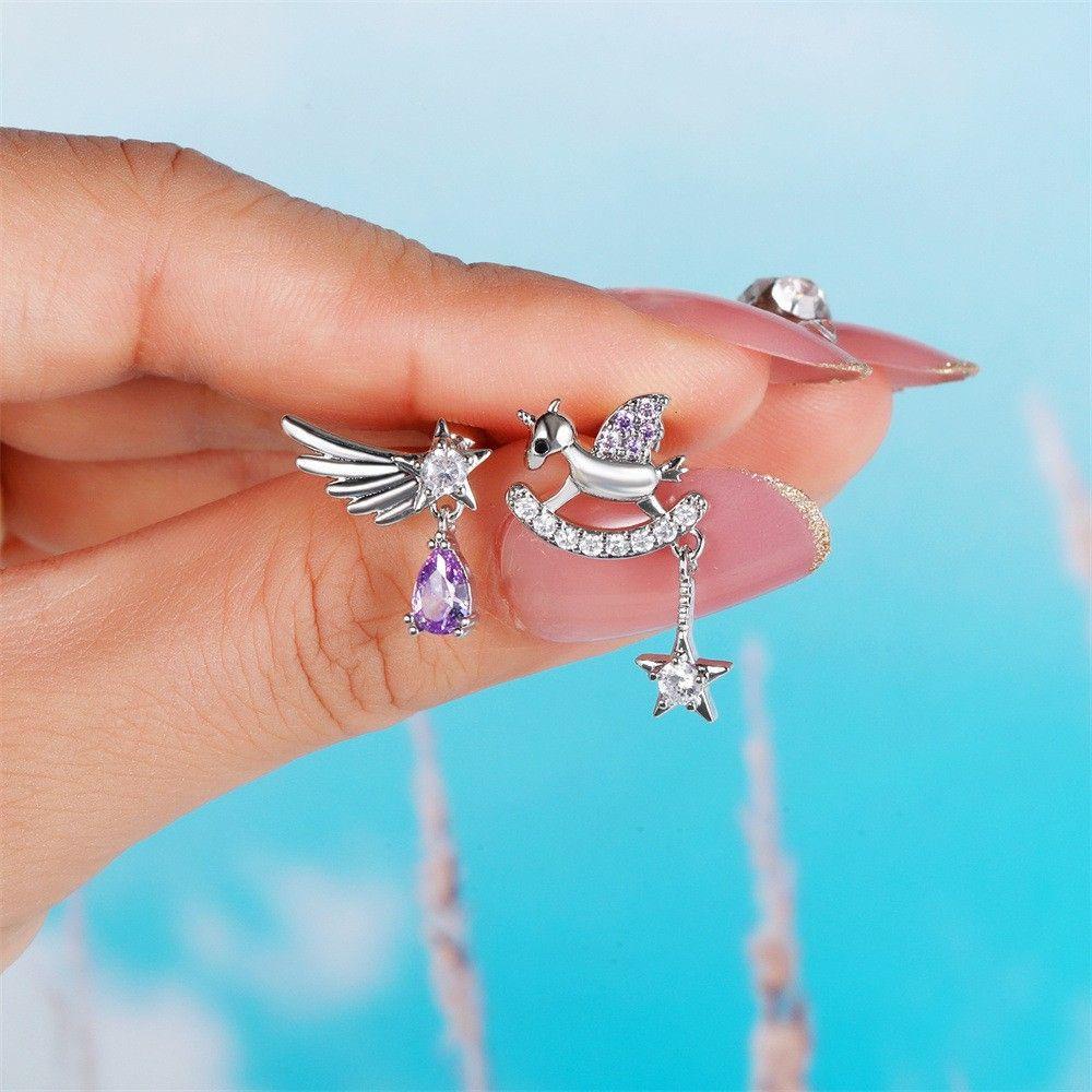 Bông Tai Thiết Kế Bất Đối Xứng Phong Cách Cổ Điển Sang Trọng Thời Trang Cho Nữ