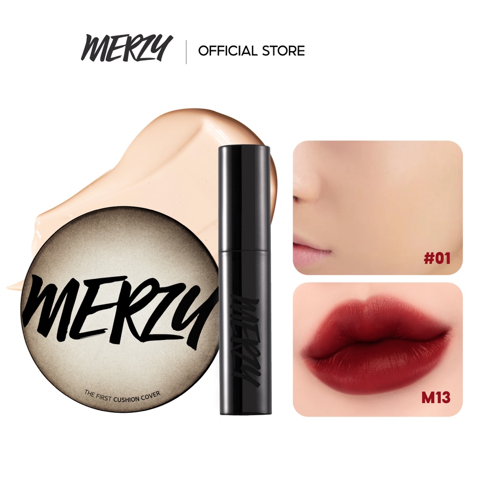 Combo Phấn Nước Che Phủ Cao, Lâu Trôi Merzy The First Cushion Cover 13g + Son Kem Lì Merzy Noir In The Mellow Tint 4g