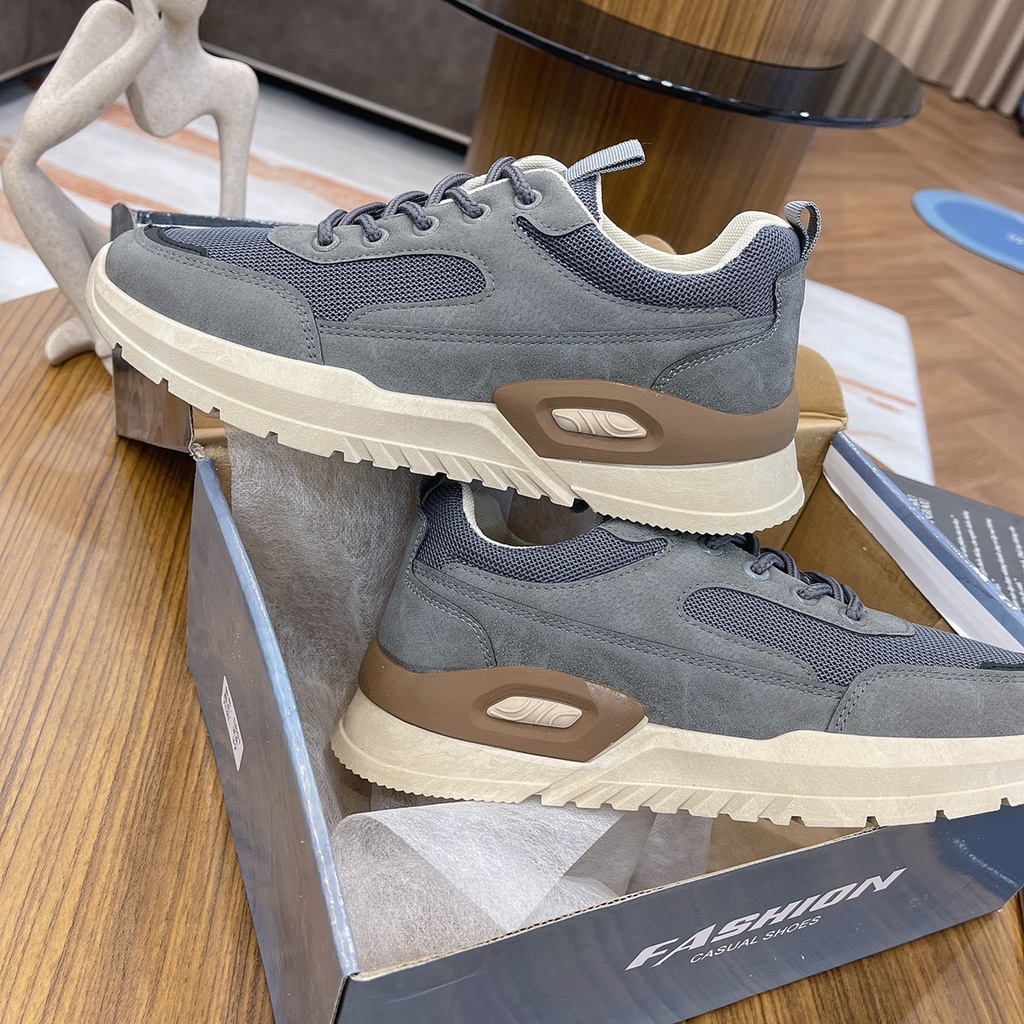 Giày thể thao nam, giày nam 2 màu xám và kem - H02