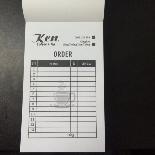 Combo 10 quyển order cho quán cafe