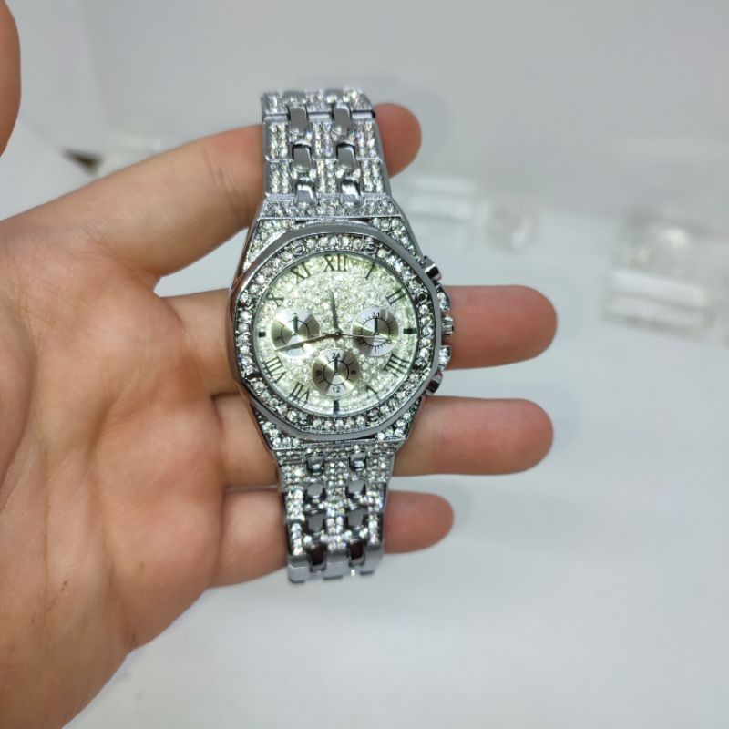 ĐỒNG HỒ NAM ĐÍNH ĐÁ MẶT 42MM THÉP KHÔNG GỈ CÓ CHỐNG NƯỚC BY MAMA KING