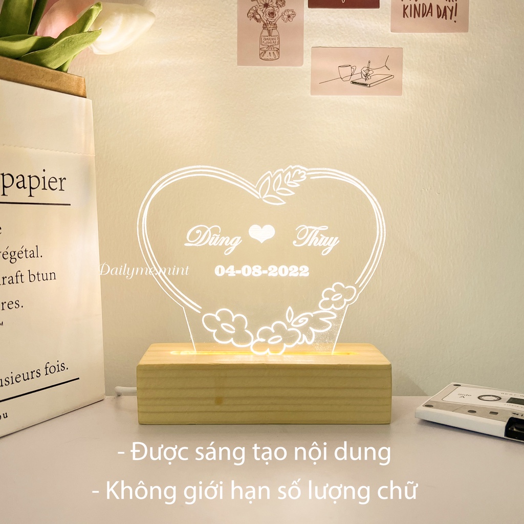 Đèn Khắc Chữ Theo Yêu Cầu, Đèn Ngủ Led 3D Decor Trang Trí Phòng - Dailyme.mint