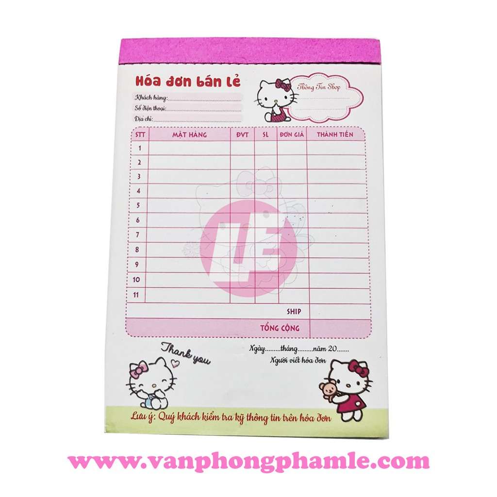 Hóa đơn 1 Liên Hello Kitty (Cuốn)