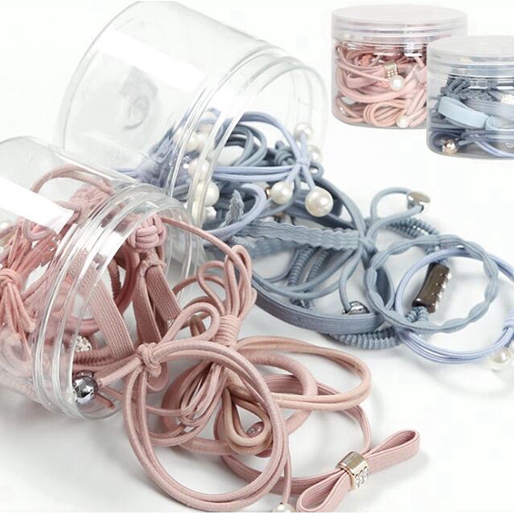 Bộ 12 dây cột tóc đính nơ co giãn cho nữ