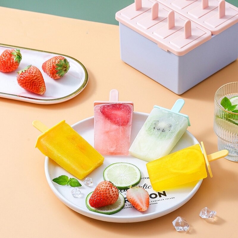 KHUÔN LÀM KEM 8 QUE CÓ NẮP ĐẬY TIỆN DỤNG - KHUÔN LÀM THẠCH TRÁI CÂY THẠCH PUDDING CHẤT LƯỢNG TỐT - DỄ DÀNG VỆ SINH