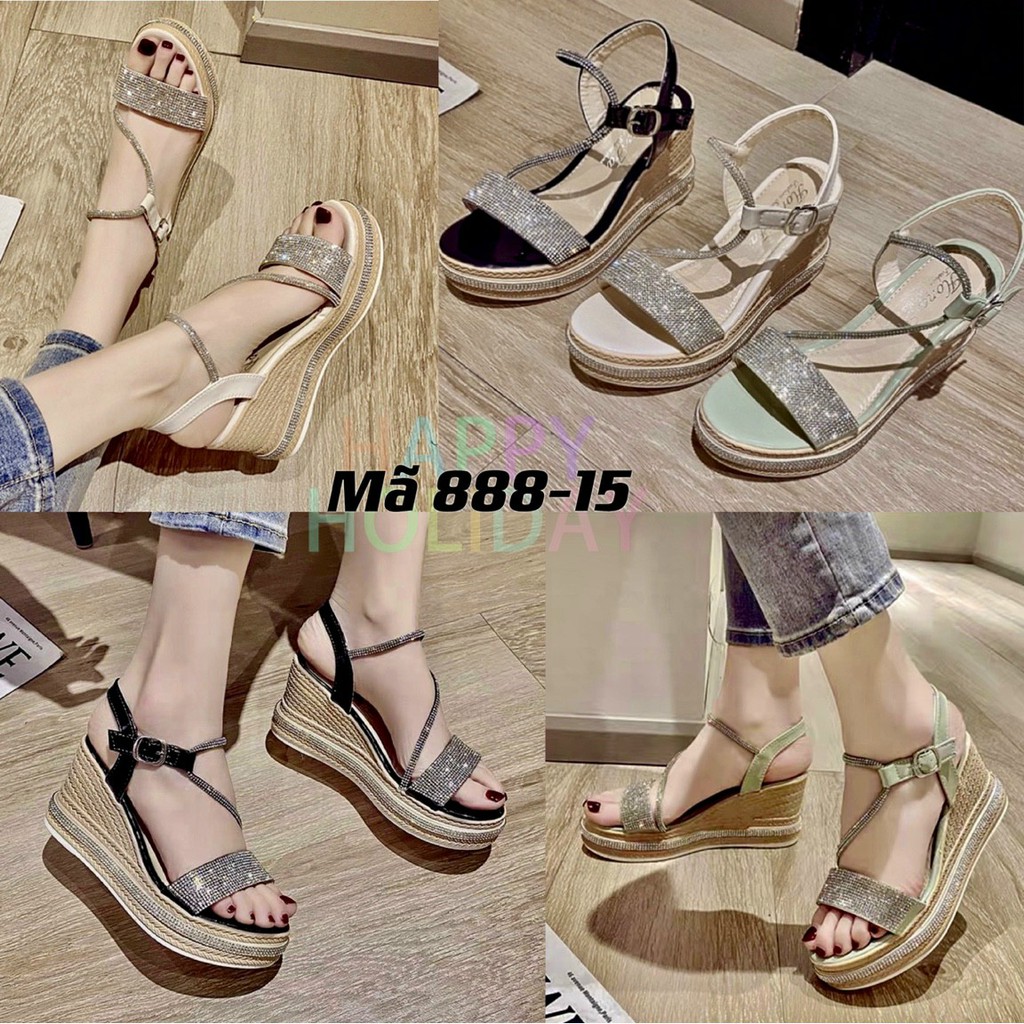 Sandal Xuồng Đính Xoàn GIÀY ĐI TIỆC Giày Nữ Đế Bằng 8p [QUẢNG CHÂU] 808-15