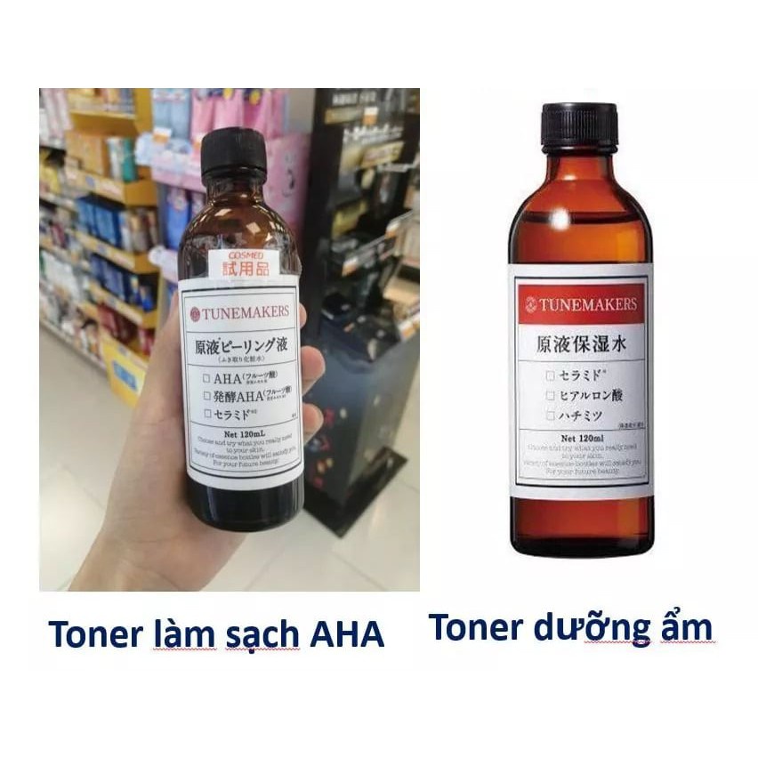 Toner làm sạch AHA và toner cấp ẩm TuneMakers các loại.