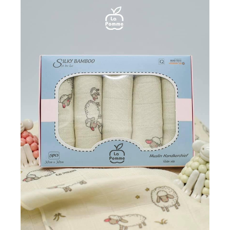 Set 5 Khăn sữa LA Pomme sợi tre 2 lớp cao cấp ( 30x30cm) lapomme