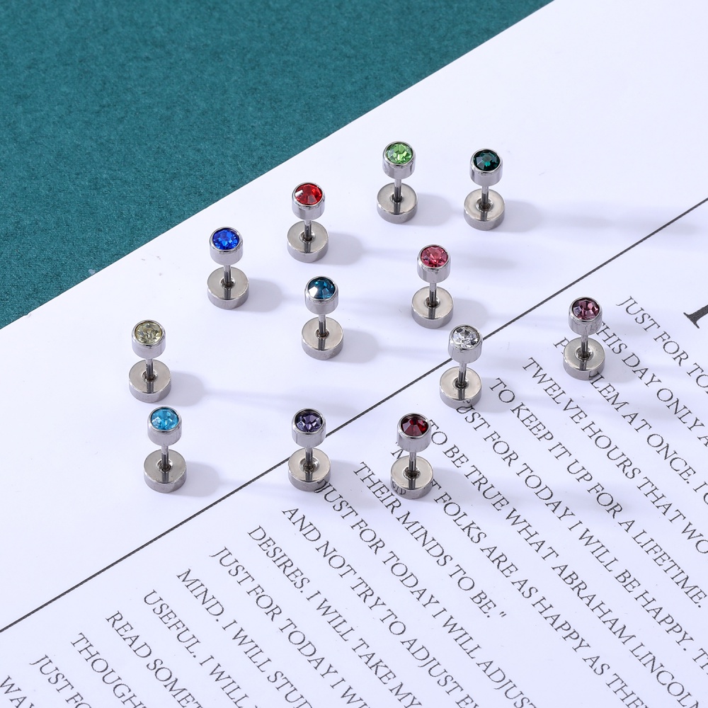 Set 12 đôi khuyên tai 20g bằng thép không gỉ đính đá màu sắc thời trang cho nữ