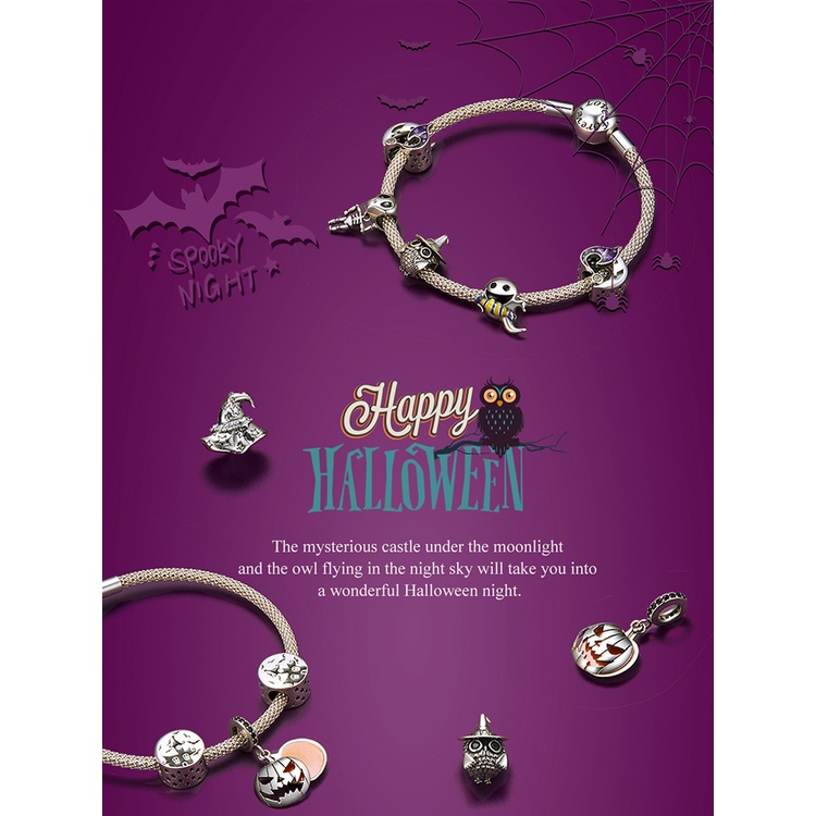Hạt Charm Bamoer SCC1615 Bằng Bạc 925 Có 7 Kiểu Halloween Thời Trang Làm Vòng Tay &amp; Vòng Cổ DIY