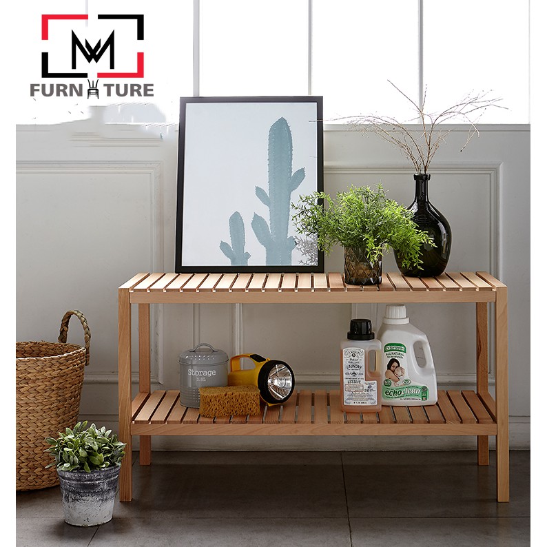 KỆ GỖ ĐỰNG GIÀY HÀN QUỐC 2 TẦNG MÀU TỰ NHIÊN - BENCH 2F NATURAL SIZE M