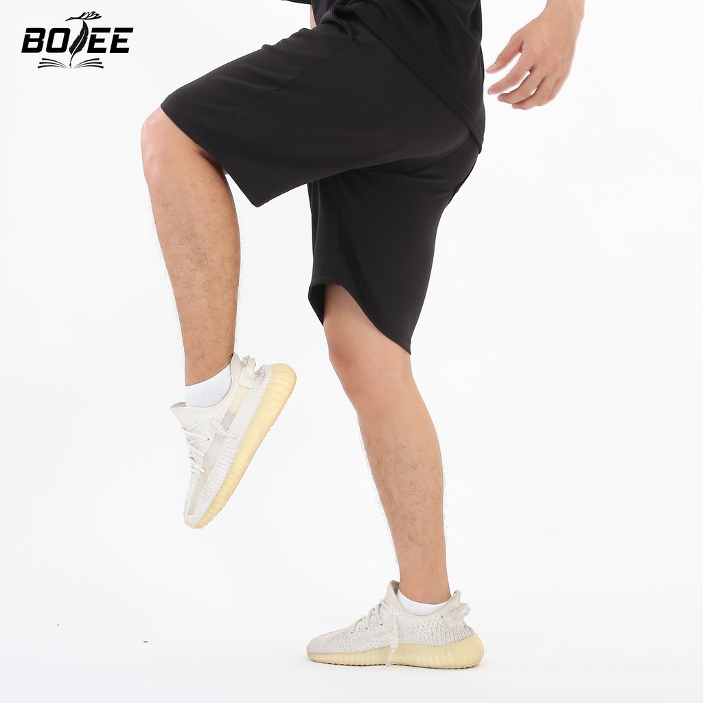 Quần short thun baisc BOTEE đen unisex nam nữ lưng thun ống rộng | BigBuy360 - bigbuy360.vn