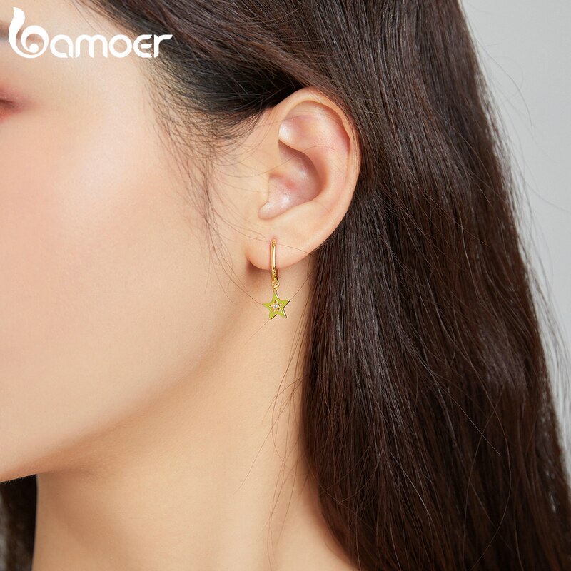 BAMOER 1 Bông Tai Ngôi Sao Lủng Lẳng Bằng Bạc Sterling 925 3 Màu Tùy Chọn SCE1077
