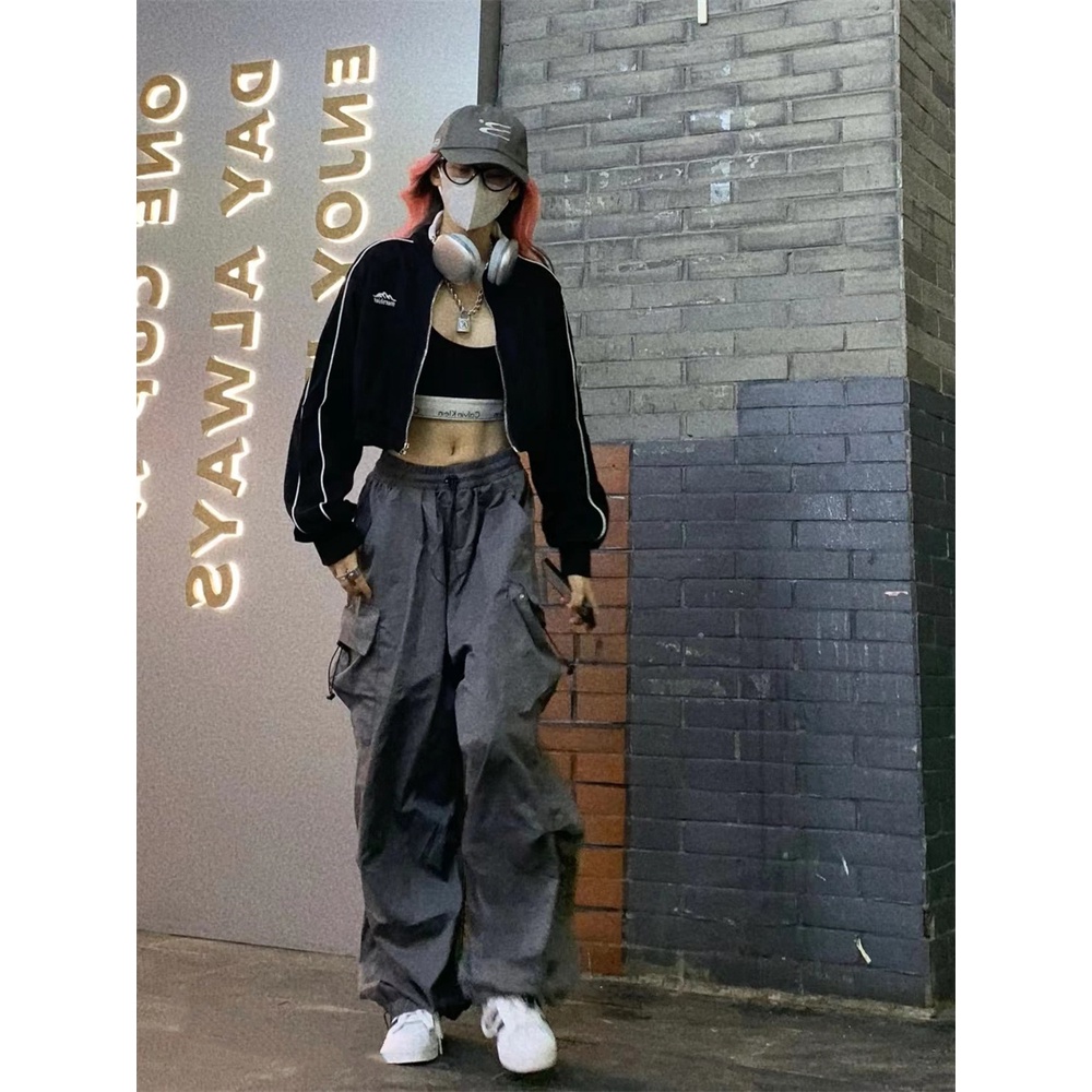 Cocory vn Quần Dài Lưng Cao Ống Rộng Phối Dây Rút Phong Cách Đường Phố Mỹ Cá Tính Cho Nữ