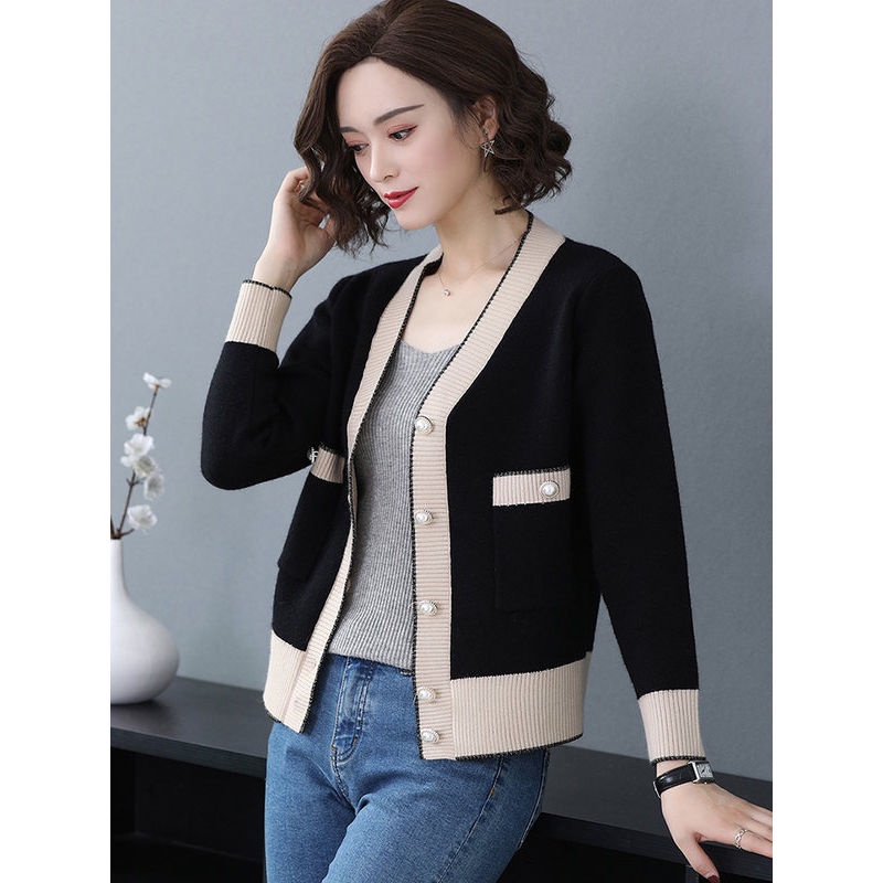 Áo Khoác Cardigan Dệt Kim Tay Dài Phong Cách Phương Tây Thời Trang Xuân Thu Cho Phụ Nữ Trung Niên