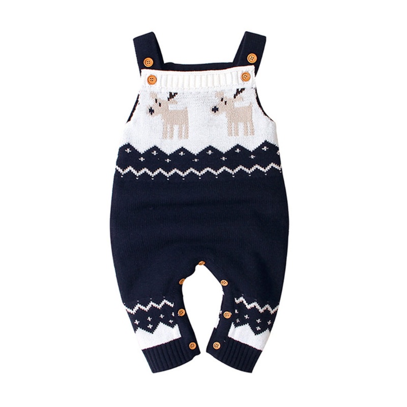 Bộ áo liền quần dệt kim họa tiết tuần lộc hoạt hình phong cách giáng sinh cho bé