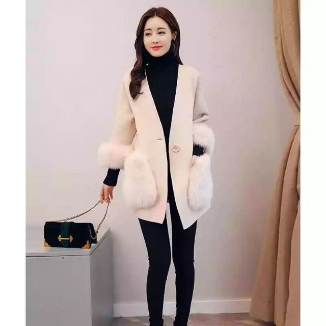 Áo khoác cao cấp,áo khoác túi lông sang chảnh, phong cách hàn quốc