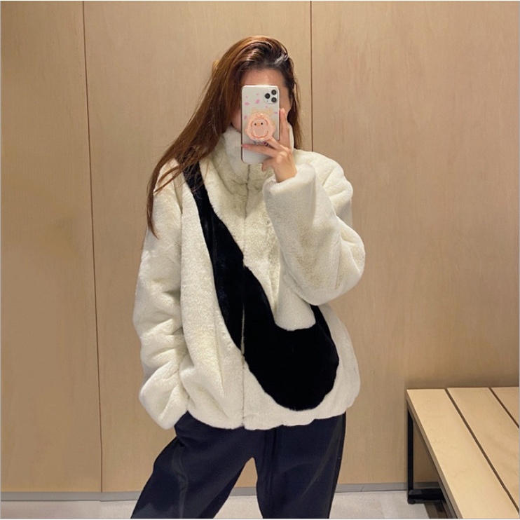 Áo khoác lông cừu logo NIKE sành điệu, áo khoác bông nam nữ Ulzzang Unisex vải lông ấm áp