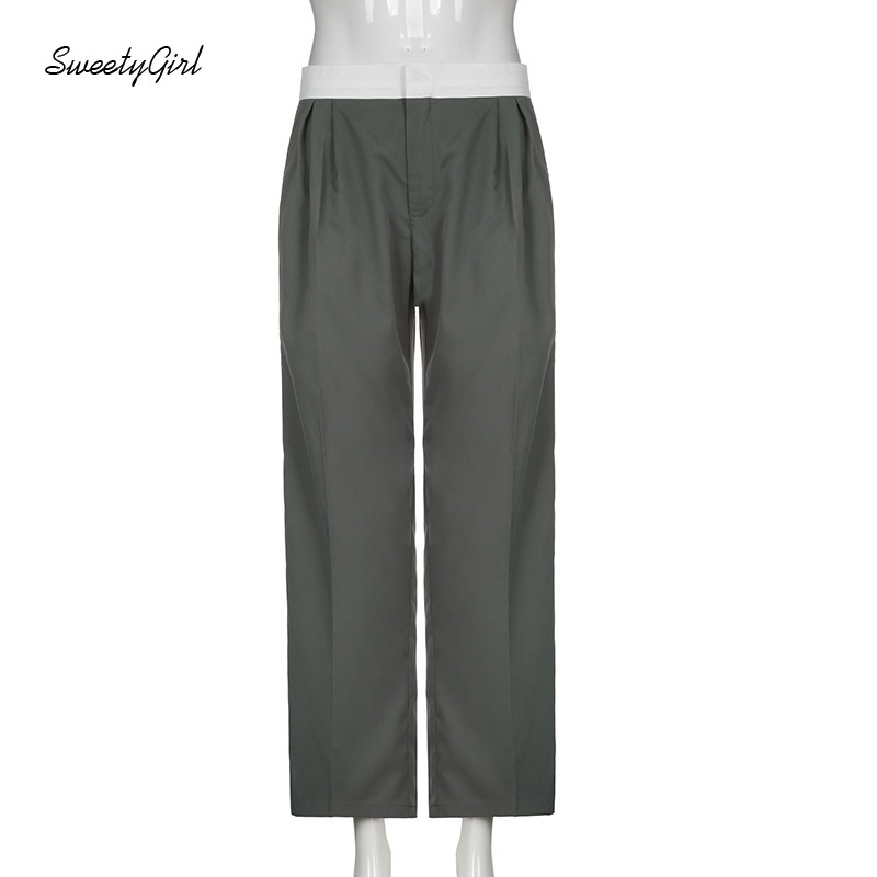 Quần Ống Rộng Lưng Cao Màu Sắc Tương Phản Thời Trang Dành Cho Nữ 2022