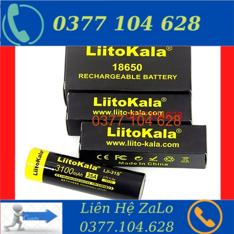 Pin 18650 - Pin sạc LiitoKala 18650 3100mAh dòng xả 35A .