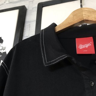 Áo Cặp Polo STRANGER® đen chỉ trắng