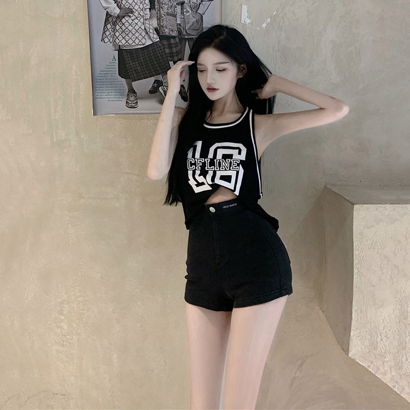 Quần Short Denim Lưng Cao Ống Rộng Thời Trang Retro Hàn Quốc Cho Nữ