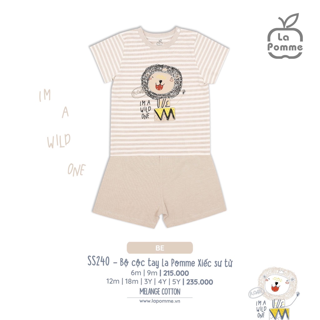 Bộ La Pomme cộc tay chất vải Cotton cao cấp mềm mịn thoáng mát thấm hút tốt con sư tử vẽ cho bé trai bé gái SS240