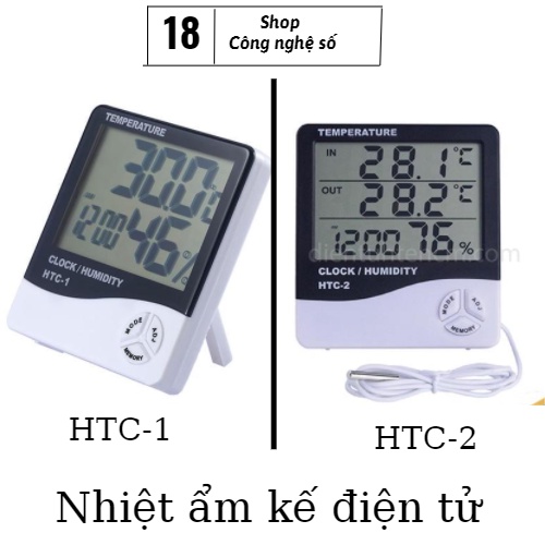 Nhiệt ẩm kế điện tử HTC-1 màn hình LCD lớn, đồng hồ đo nhiệt độ độ ẩm phòng