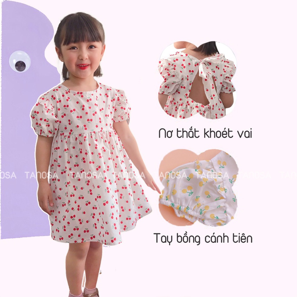 Váy hoa nhí cộc tay TANOSA đầm xòe cột nơ điệu đà cho bé gái 1-5 tuổi