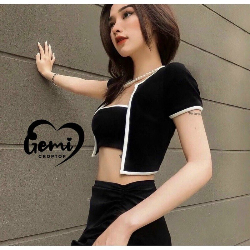 Sét áo gân viền+áo ống croptop (sét 2món)