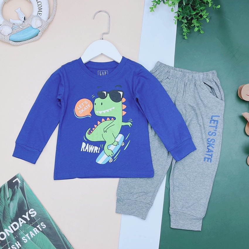 Combo 3 bộ dài tay họa tiết thú chất cotton co giãn 4 chiều cho bé trai/gái 10-22kg