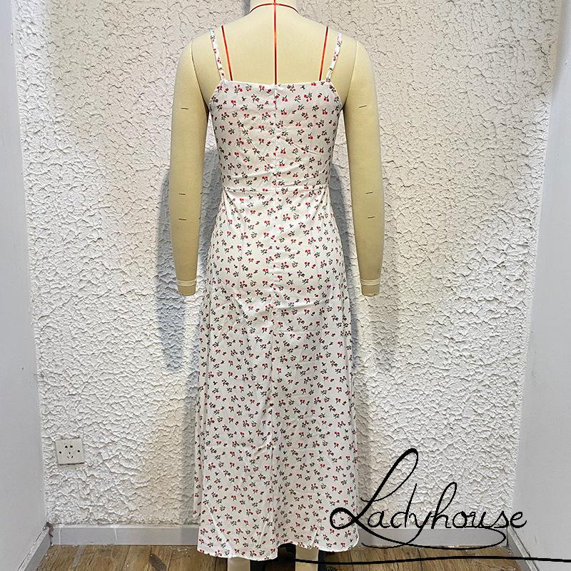 Đầm Dài Hai Dây Không Tay Xẻ Tà In Họa Tiết Hoa Thời Trang Mùa Hè Cho Nữ