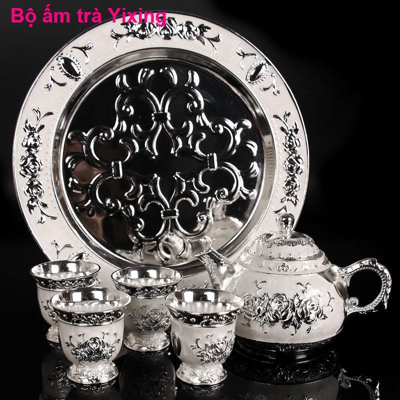 Baifu 999 Bộ trà bạc Sterling đồ Trung Quốc 1 khay nồi 4 chén châu Âu để làm quà tặng