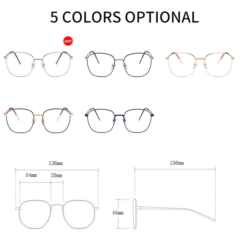 Kính Chống Ánh Sáng Xanh Gọng Kim Loại Siêu Nhẹ Thời Trang Phong Cách Retro