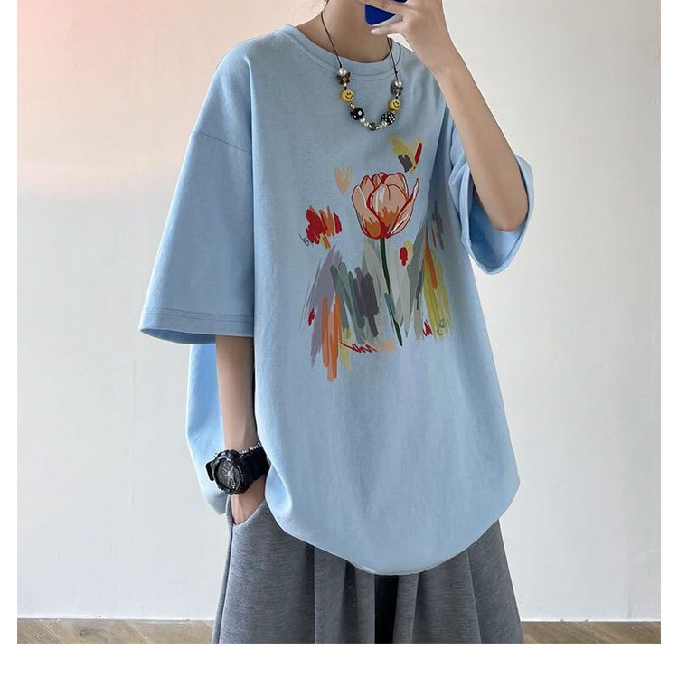 Áo Thun Cotton Ngắn Tay Dáng Rộng Phong Cách Harajuku Retro Đơn Giản Cho Nữ
