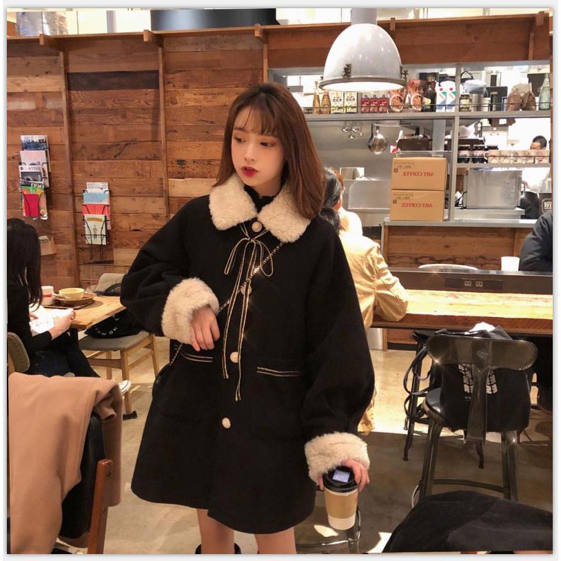 Áo khoác dạ phối lông cừu siêu cute