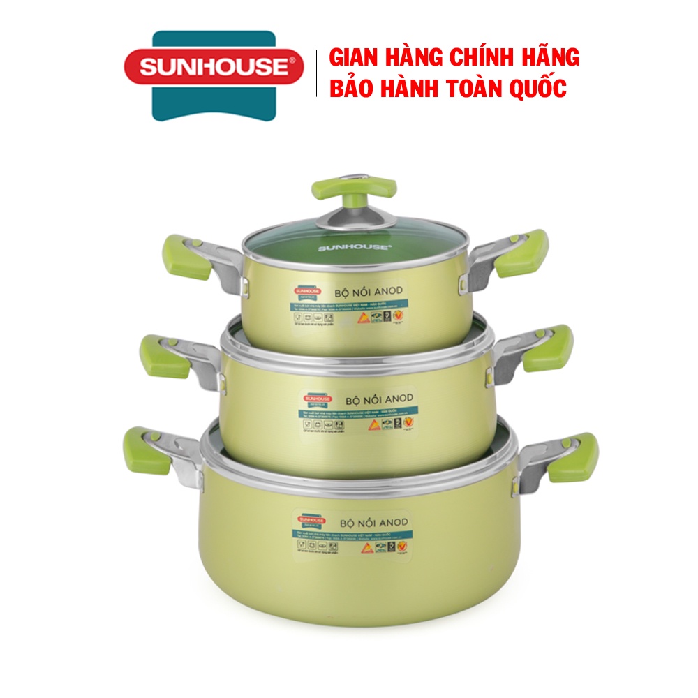 Bộ nồi anod Sunhouse SH8835, thiết kế sang trọng, vung nồi chịu lực tốt, nhôm nhập khẩu Hàn Quốc an toàn sức khỏe