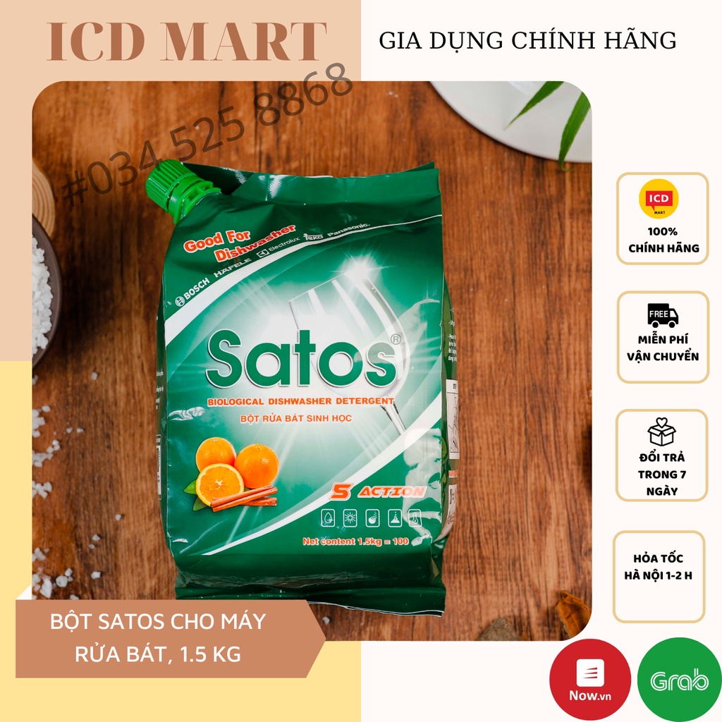 BỘT RỬA BÁT SINH HỌC SATOS - 1.5kg, Sạch cho bát, tốt cho sức khỏe. DÀNH CHO CÁC LOẠI MÁY RỬA BÁT