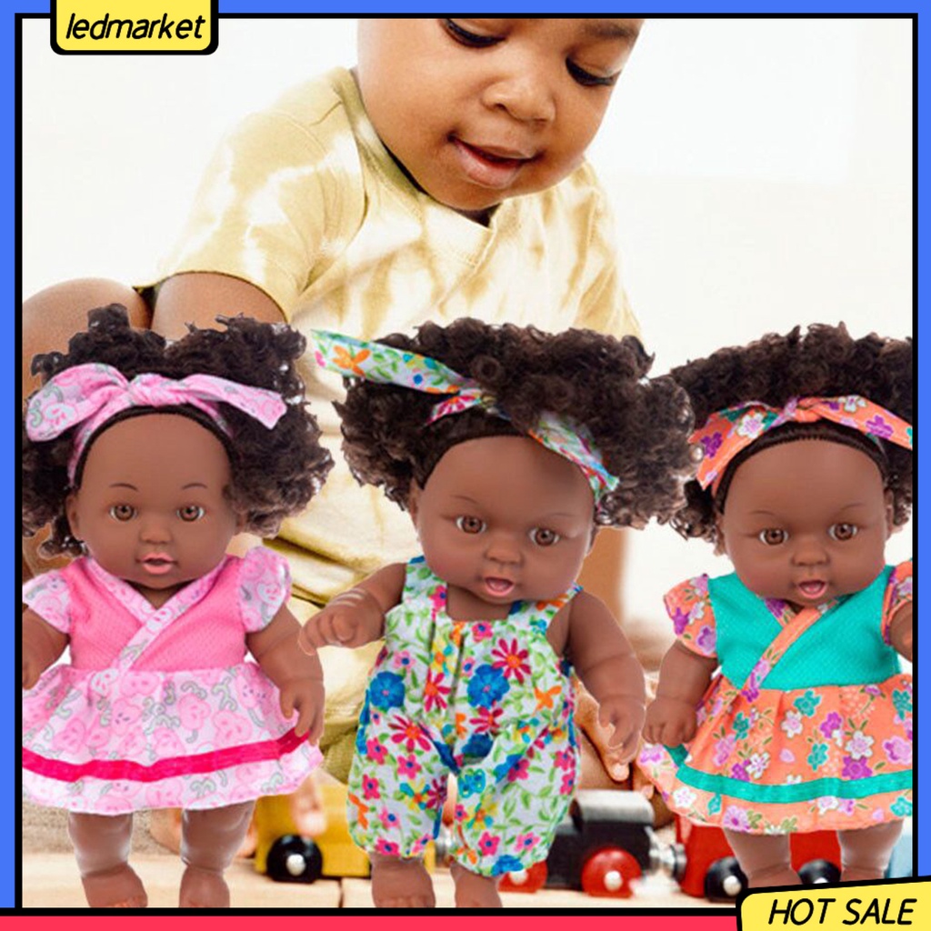 Búp Bê Cô Gái Da Đen Châu Phi Sống Động Có Thể Thu Gọn Tóc Xoăn Để Trang Trí
