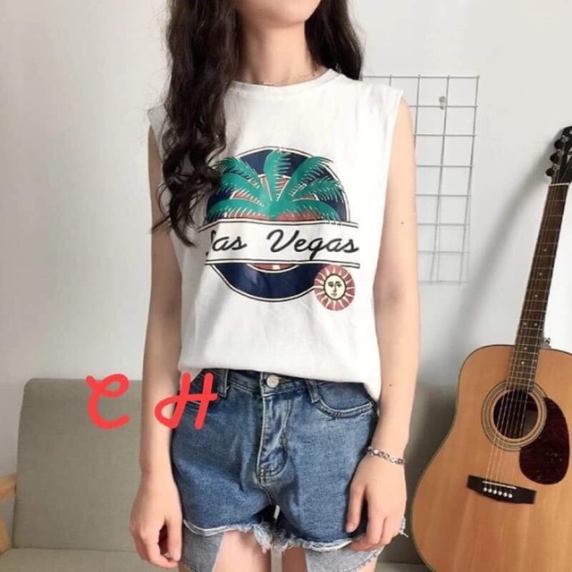 Áo tanktop in lá (C)