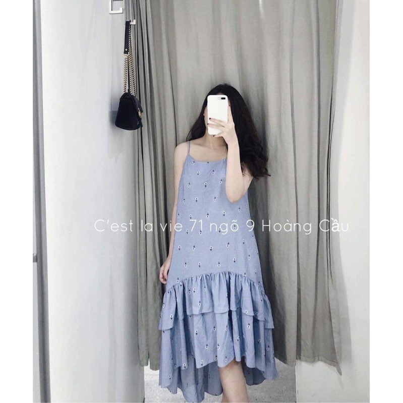 Thanh lý váy hoa 2 dây maxi xếp tầng C'est La vie